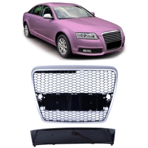   Kühler- Wabengrill Silber Schwarz glanz für Audi A6 C6 4F Vorfacelift ab 04-08