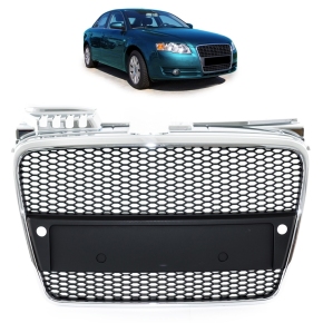 Kühlergrill Wabengrill Chrom Schwarz glanz für Audi A4 B7 (8E) mit PDC ab 04-08