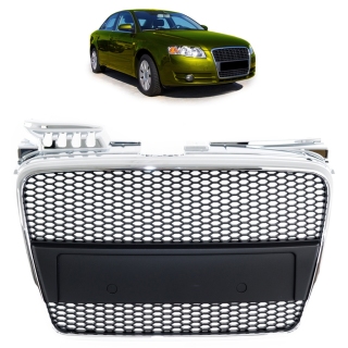 Kühlergrill Wabengrill Chrom Schwarz glanz für Audi A4 B7 (8E) ohne PDC ab 04-08
