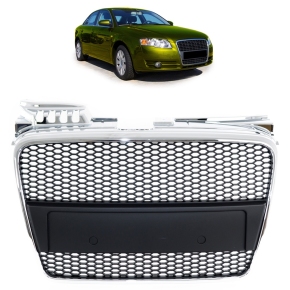 Kühlergrill Wabengrill Chrom Schwarz glanz für Audi A4 B7 (8E) ohne PDC ab 04-08