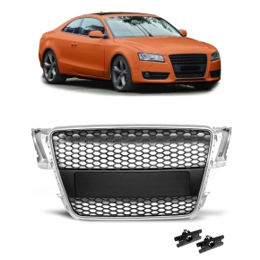 Kühlergrill Wabengrill Silber Schwarz glanz für Audi A5 (8T) mit PDC ab 07-11