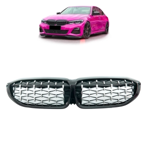 Sport Diamant Kühlergrill Schwarz Chrom für BMW...