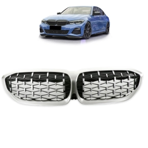 Sport Diamant Kühlergrill Chrom Schwarz für BMW...