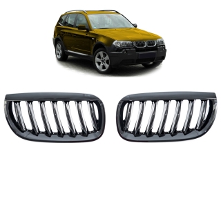  Sport Einzelsteg Kühlergrill Schwarz glanz für BMW X3 (E83) ab 2003-2006