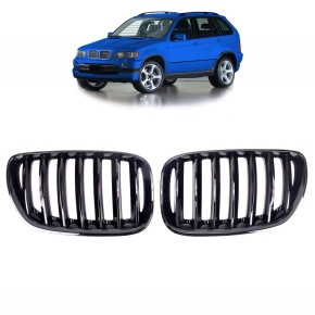 Kühlergrill Grill SET Schwarz glanz Einzelsteg für BMW X5 E53 Facelift ab 03-07