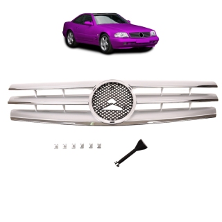 Sport Kühlergrill Silber Chrom für Mercedes Benz SL (R129) ab 1989-2001