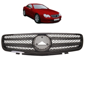 Kühlergrill Kühlergitter Schwarz glanz für Mercedes SL R230 Vorfacelift ab 01-06