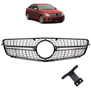 Kühlergrill Diamantgrill Chrom Schwarz passt für Mercedes C-Klasse W204 ab 07-11