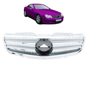 Kühlergrill Kühlergitter Silber Chrom passt für Mercedes SL (R230) ab 2001-2006