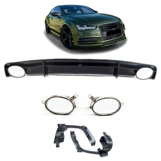 Sportdiffusor Heckdiffusor Schwarz glanz + Blenden passt für Audi A7 C7 ab 14-18