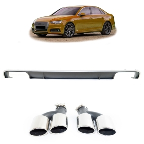 Sport- Heckdiffusor Schwarz silber + Blenden passt für Audi A4 B9 ab 2015-2019