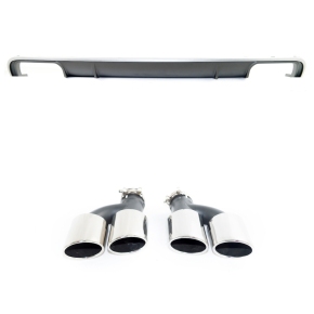 Sport- Heckdiffusor Schwarz silber + Blenden passt für Audi A4 B9 ab 2015-2019