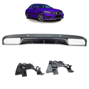 Sport-Heckdiffusor Schwarz matt Chrom passt für Mercedes C-Klasse W205 ab 14-18