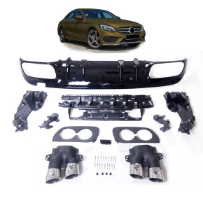 Sport-Heckdiffusor Schwarz+ Blenden passt für Mercedes C-Klasse (W205) ab 14-18