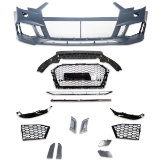 Sport Stoßstange vorne + Grill & Zubehör Silber für Audi A3 8V Facelift ab 16-20