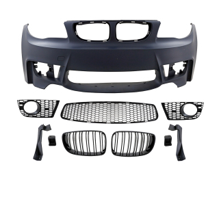 Sport Evo Front Bumper w/o PDC +GRILLE BLACK fits on BMW 1-Series E81 E82 E87 E88 w/o M