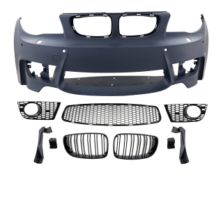 Sport Front Bumper ABS for PDC +2x GRILLE Black fits on BMW 1 E81 E82 E87 E88 